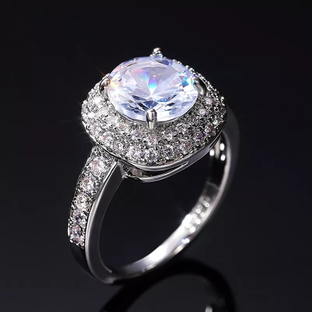 Luxury Silver Square Cut Big Diamond Ring - Picture 3 of 4